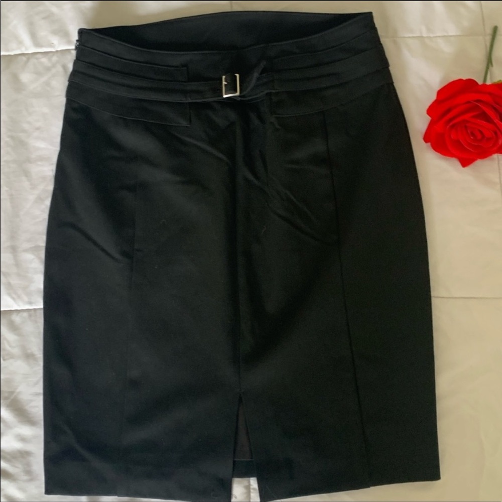 Express Black Buckle Back Mini Pencil Skirt with Back Slit